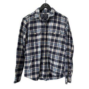 American Eagle Outfitters Flannel Shirt Size Medium Plaid Button Up Blue Preppy